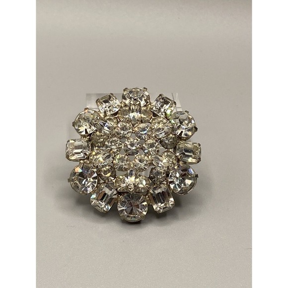 Vintage Faceted Clear Rhinestone Prong Set Brooch Estate Unsigned Brilliant NH - Picture 3 of 12